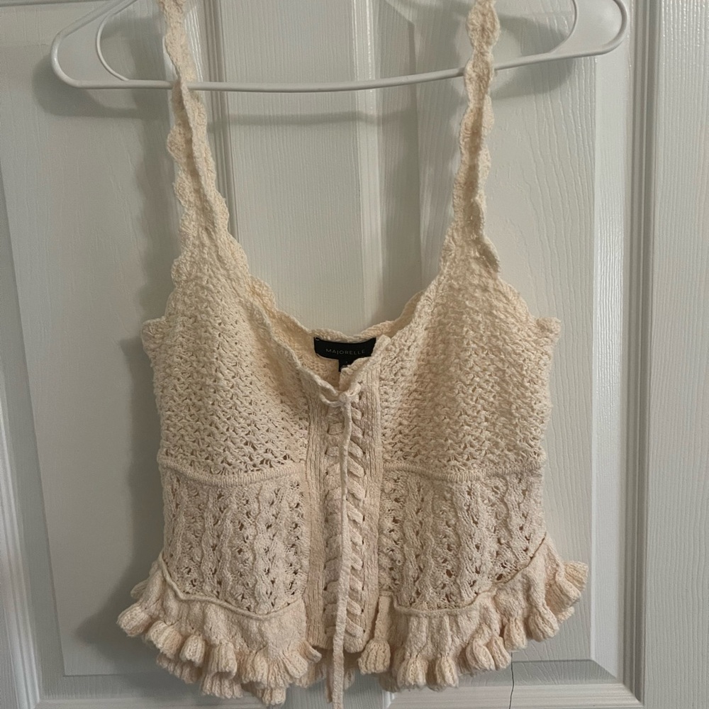 MAJORELLE Cream Knit Ruffle Tank Top